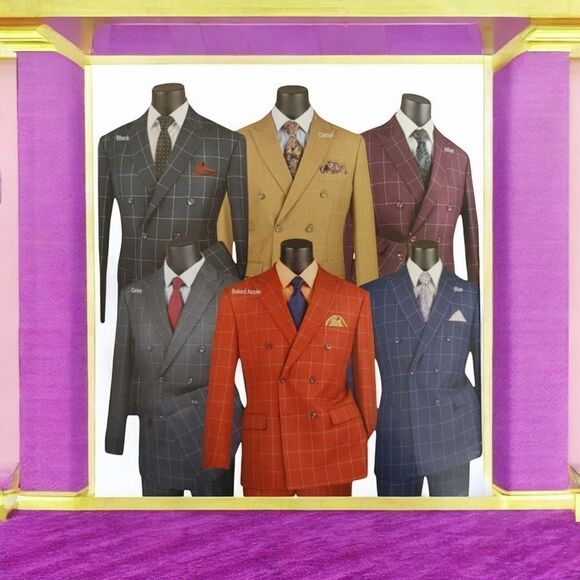 VINCI LUXURIOUS WOOL FEEL MODERN FIT WINDOWPANE DOUBLE BREASTED SUIT. MDW-1 - Picture 1 of 7